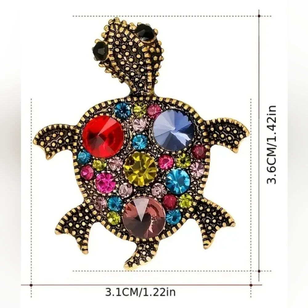 NEW‎ Regency Gold Turtle Gift Brooch with Blue and Green Crystals (#299)
